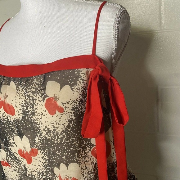 Laundry by Shelli Segal Sz 10 silk Chiffon Floral Red MIDI Dress Cinch Waist - Picture 5 of 11